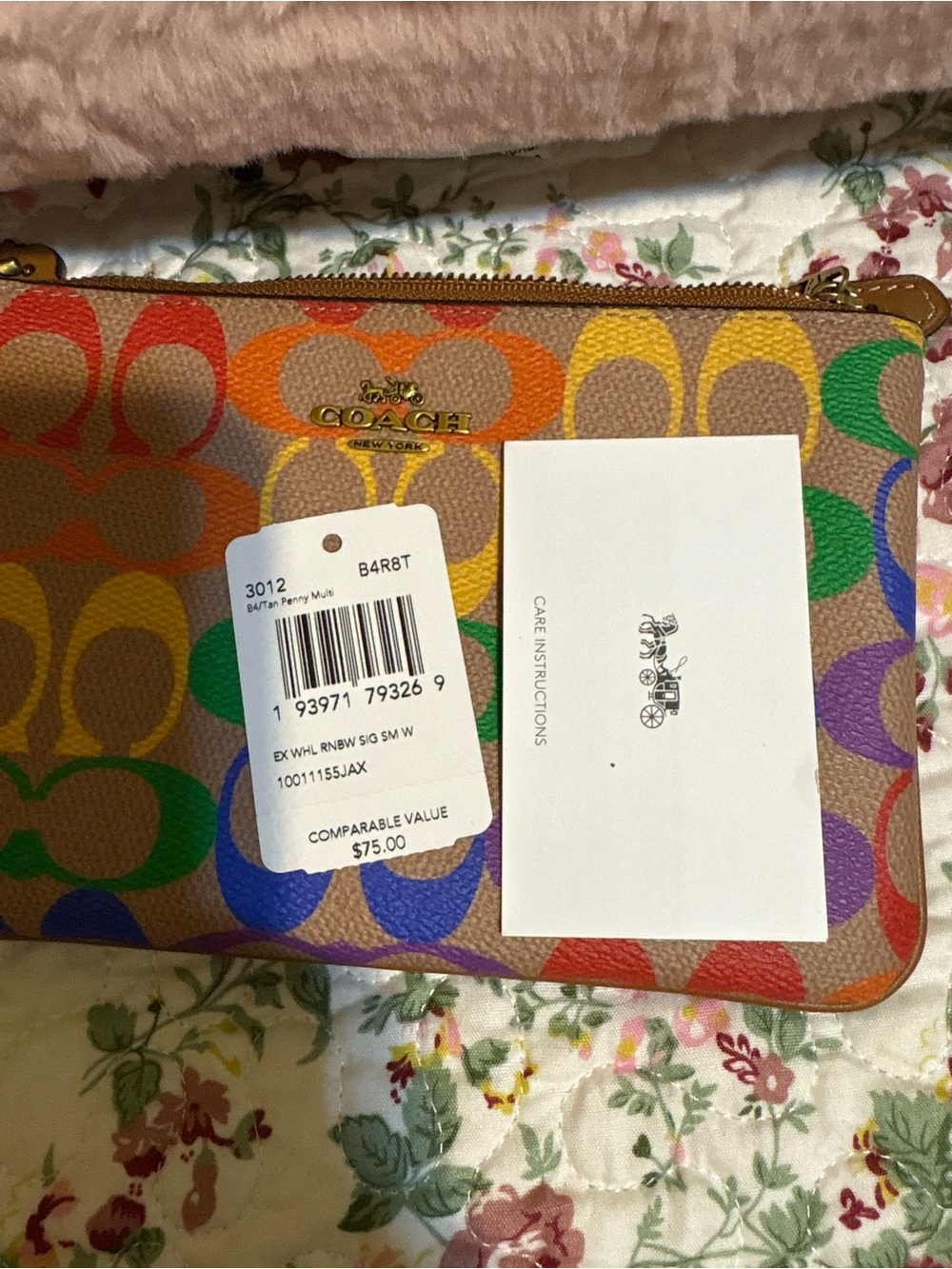 Coach Rainbow Signature Canvas Wristlet with Tan Trim - Picture 2 of 5